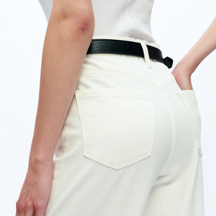 High Rise Wide Leg Twill Pants with Finished Hem WHITE-Jeans-BAYEAS-24-WHITE-Urbanheer
