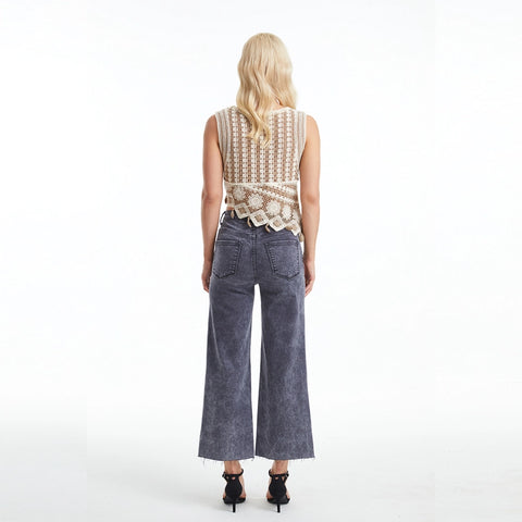 High Rise Wide Leg Twill Pants(Raw Hem,Button Fly) GRAPHITE-Pants-BAYEAS-26-GRAPHITE-Urbanheer