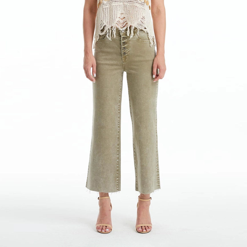 High Rise Wide Leg Twill Pants(Raw Hem,Button Fly) MARTINI-Pants-BAYEAS-24-MARTINI-Urbanheer