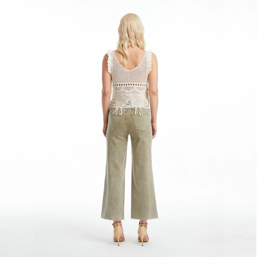 High Rise Wide Leg Twill Pants(Raw Hem,Button Fly) MARTINI-Pants-BAYEAS-24-MARTINI-Urbanheer