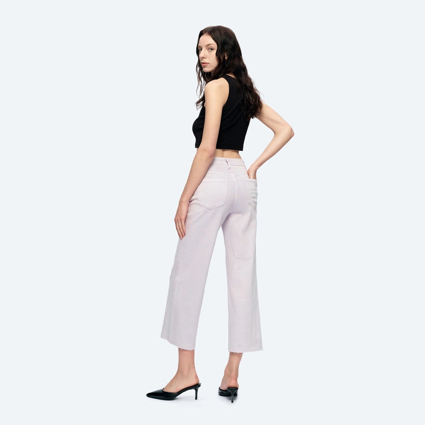 High Rise Wide Leg Twill Pants(Raw Hem,Button Fly) ORCHID PETAL-Pants-BAYEAS-24-ORCHID PETAL-Urbanheer