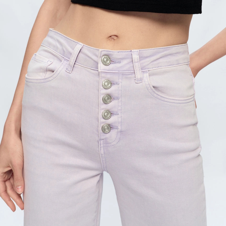 High Rise Wide Leg Twill Pants(Raw Hem,Button Fly) ORCHID PETAL-Pants-BAYEAS-24-ORCHID PETAL-Urbanheer