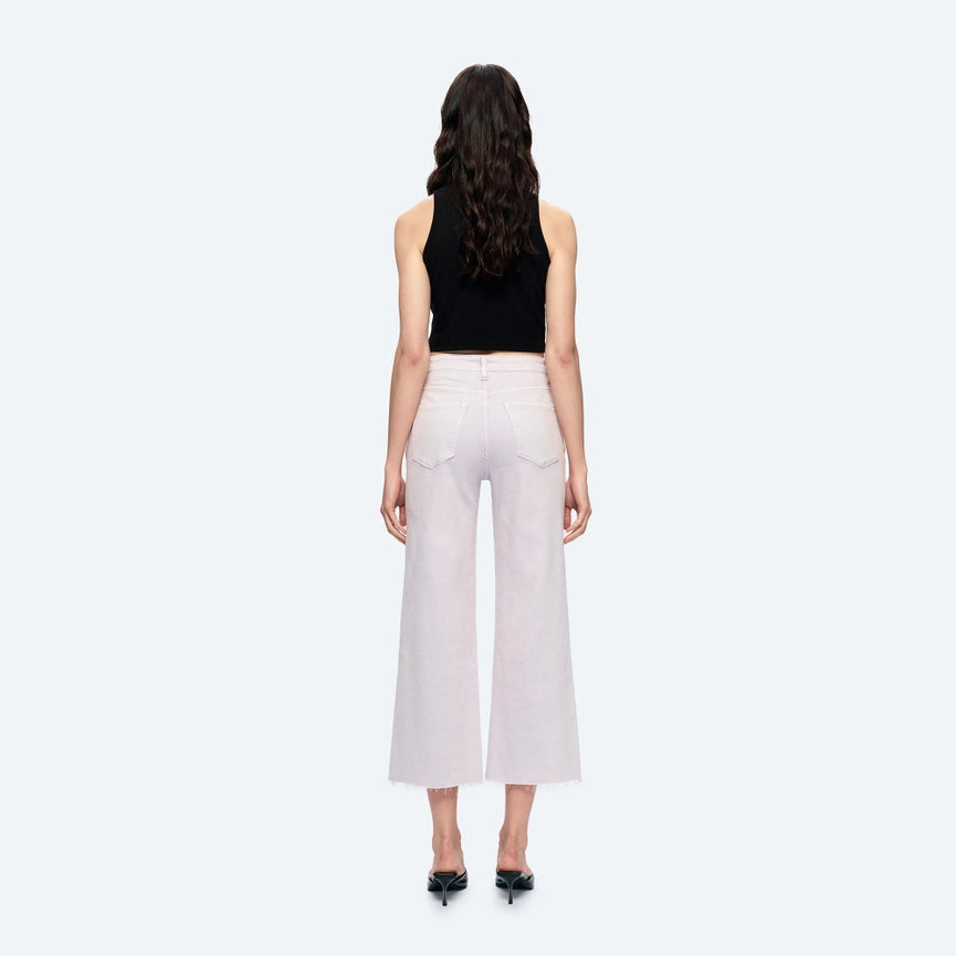 High Rise Wide Leg Twill Pants(Raw Hem,Button Fly) ORCHID PETAL-Pants-BAYEAS-24-ORCHID PETAL-Urbanheer