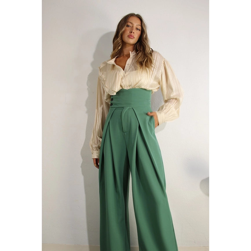 High Waist Fold Pants-Pants-Mulla-S-EMERALD GREEN-Urbanheer