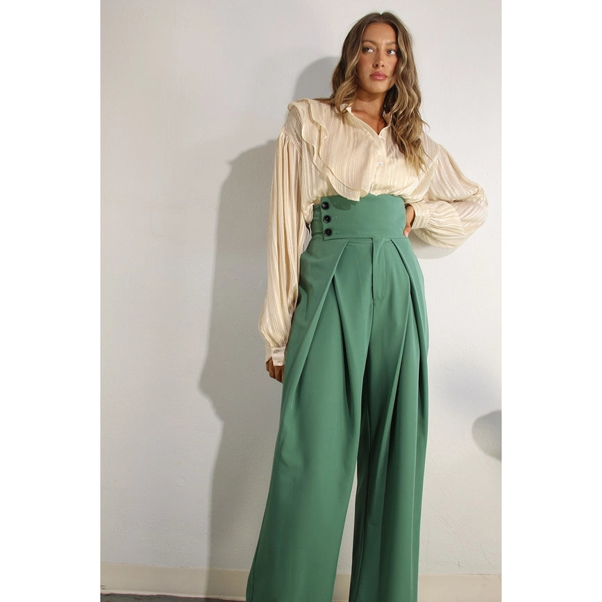 High Waist Fold Pants-Pants-Mulla-S-EMERALD GREEN-Urbanheer