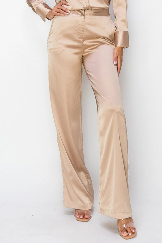 High-Waist Long Pants-Pants-One n' More Inc.-S-CHAMPAGNE-Urbanheer