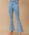 High Waist Scallop Flare W/ Rhinestone Trim Jeans-Jeans-Blue B-S-MED WASH-Urbanheer