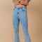 High Waist Scallop Flare W/ Rhinestone Trim Jeans-Jeans-Blue B-S-MED WASH-Urbanheer