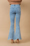 High Waist Scallop Flare W/ Rhinestone Trim Jeans-Jeans-Blue B-S-MED WASH-Urbanheer