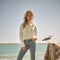 High Waist Scallop Flare W/ Rhinestone Trim Jeans-Jeans-Blue B-S-MED WASH-Urbanheer