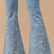 High Waist Scallop Flare W/ Rhinestone Trim Jeans-Jeans-Blue B-S-MED WASH-Urbanheer
