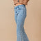 High Waist Scallop Flare W/ Rhinestone Trim Jeans-Jeans-Blue B-S-MED WASH-Urbanheer