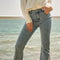 High Waist Scallop Flare W/ Rhinestone Trim Jeans-Jeans-Blue B-S-MED WASH-Urbanheer