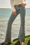 High Waist Scallop Flare W/ Rhinestone Trim Jeans-Jeans-Blue B-S-MED WASH-Urbanheer