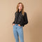 High Waist Scallop Flare W/ Rhinestone Trim Jeans-Jeans-Blue B-S-MED WASH-Urbanheer