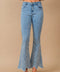 High Waist Scallop Flare W/ Rhinestone Trim Jeans-Jeans-Blue B-S-MED WASH-Urbanheer