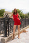 High Waist Velvet Shorts Red-Shorts-Attentif Paris-S-Red-Urbanheer
