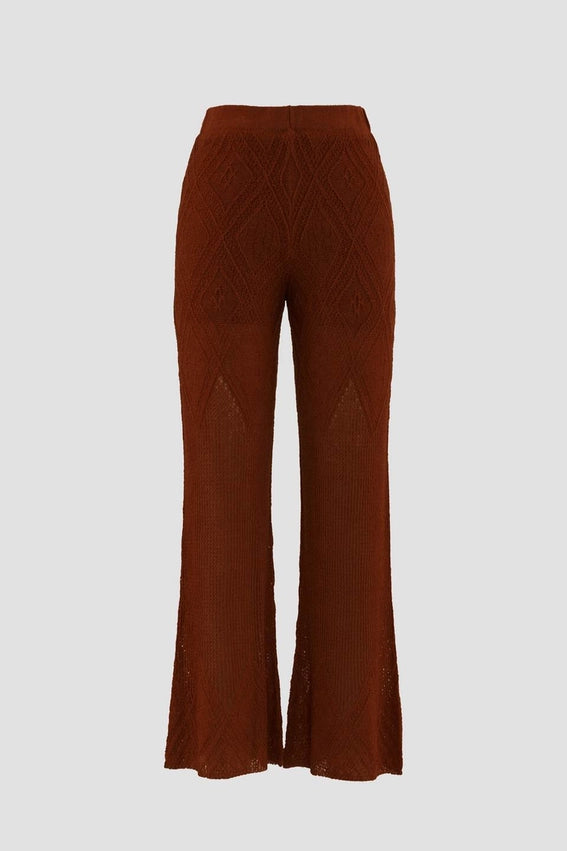 High Waist Wide Leg Crochet Knit Pants-Pants-Moon River-XS-RUST-Urbanheer