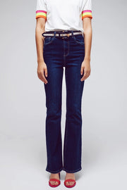 High Waisted Flared Jeans In Dark Wash-Jeans-Q2-XS-Blue-Urbanheer