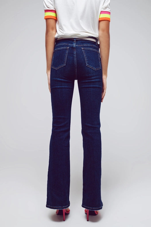High Waisted Flared Jeans In Dark Wash-Jeans-Q2-XS-Blue-Urbanheer