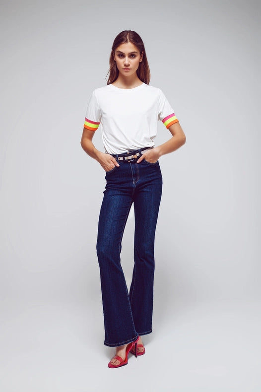 High Waisted Flared Jeans In Dark Wash-Jeans-Q2-XS-Blue-Urbanheer