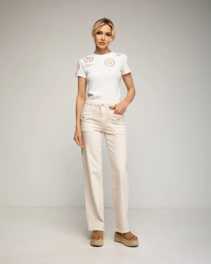 High-Waisted Jeans with Front Pockets-Jeans-Tantra-XS-Ecru-Urbanheer