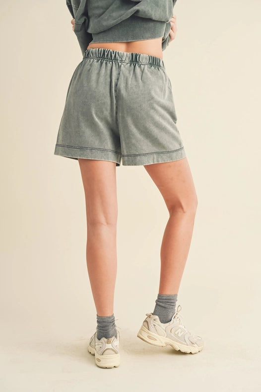 High Waisted Mineral Wash Shorts Sage-Shorts-Kimberly C-S-Urbanheer