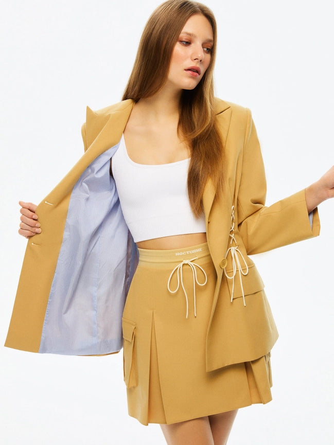 High-Waisted Ribbed Mini Skirt-Skirt-NOCTURNE-XS-Camel-Urbanheer