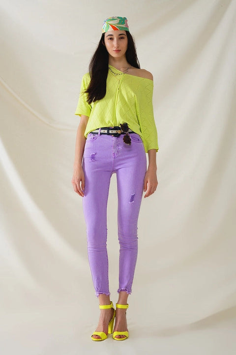 High Waisted Super Skinny Jeans in Purple-Jeans-Q2-XS-Purple-Urbanheer