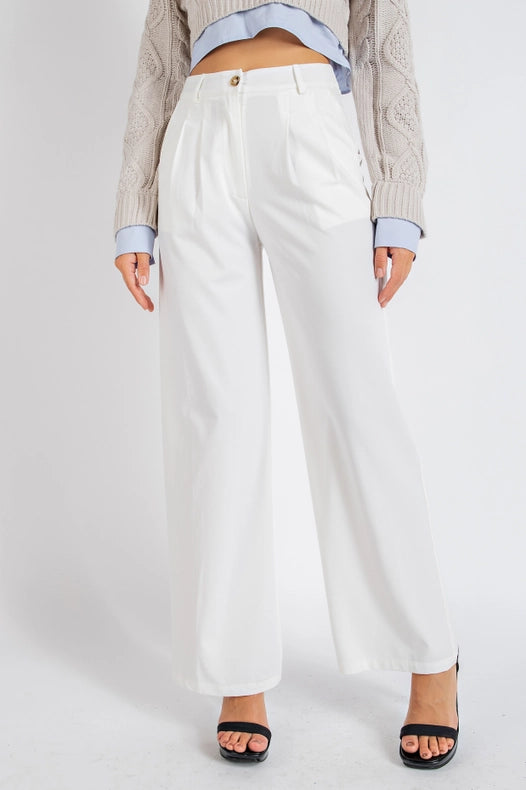 High Waisted Trousers with Waist Button-Trousers-Edit by Nine-S-IVORY-Urbanheer