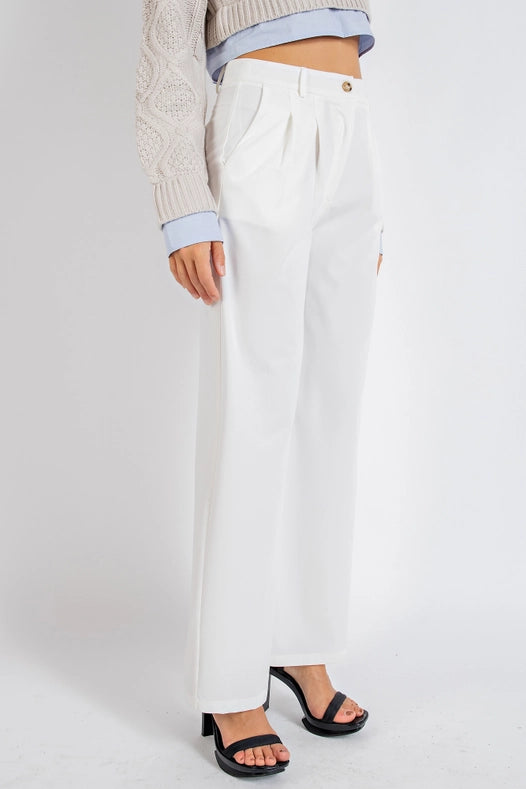 High Waisted Trousers with Waist Button-Trousers-Edit by Nine-S-IVORY-Urbanheer