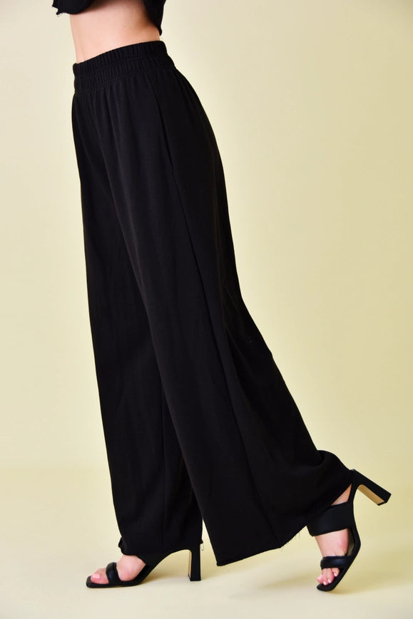 High Waisted Wide Leg Relaxed Fit Lounge Pants Black-Pants-Fore Collection-S-Urbanheer