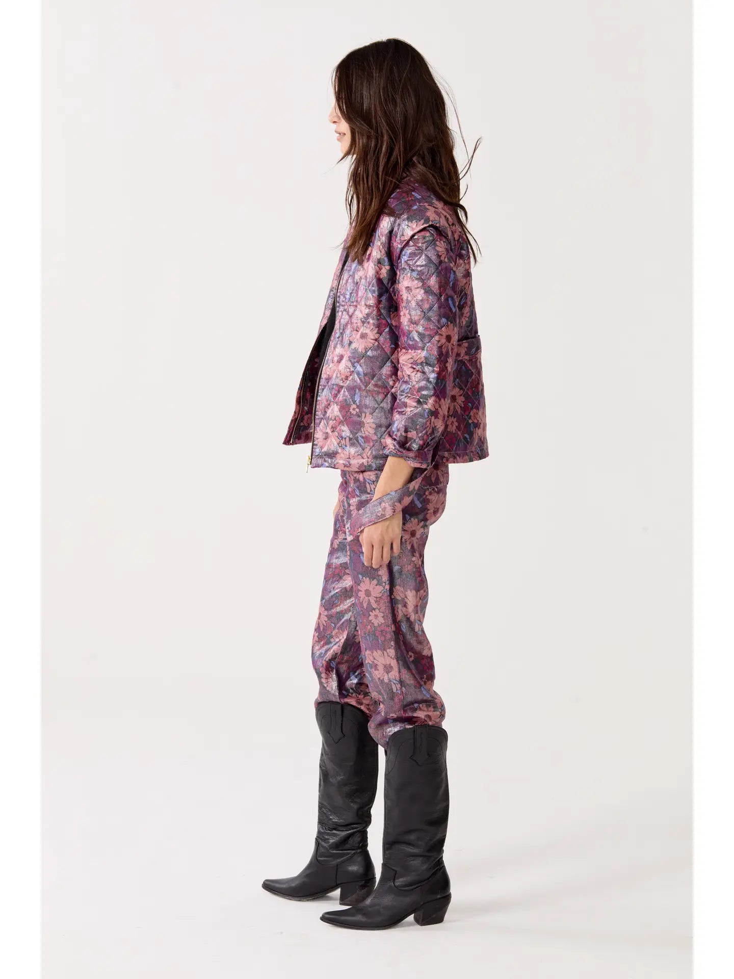 Highland Metallic Linen Quilted Jacket - Gerbera Print