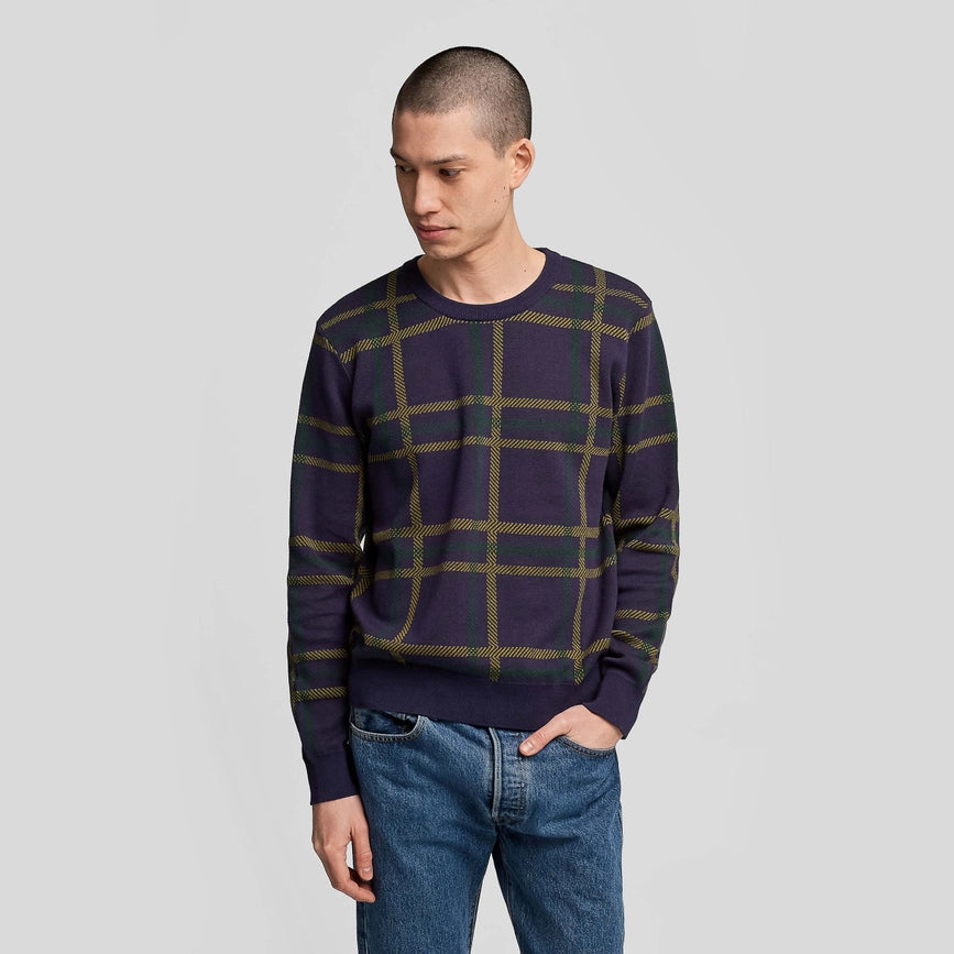 Highland Plaid Pattern Long Sleeve Jacquard Jumper Purple-Jumper-Poplin and Co.-S-Urbanheer