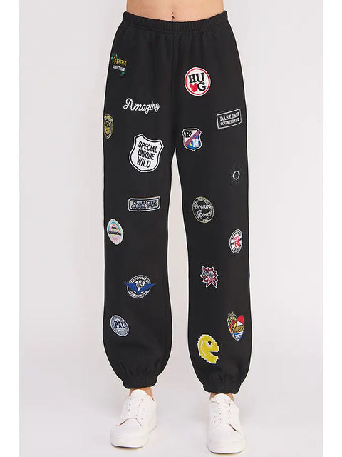 Hight Waist Multi Patches Jogger Pants Black-Pants-JADE BY JANE-S-Black-Urbanheer