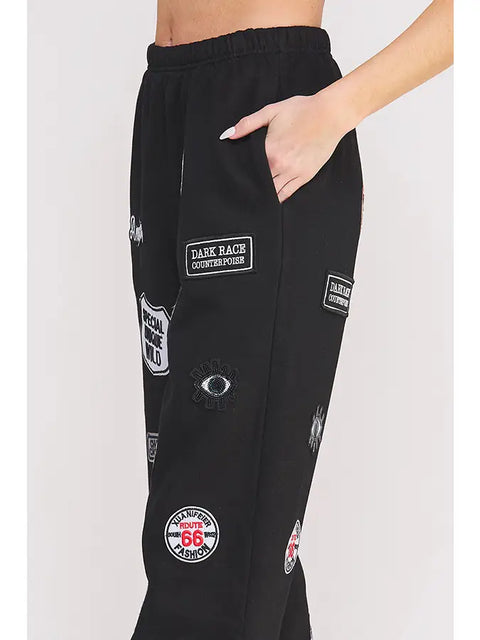 Hight Waist Multi Patches Jogger Pants Black-Pants-JADE BY JANE-S-Black-Urbanheer