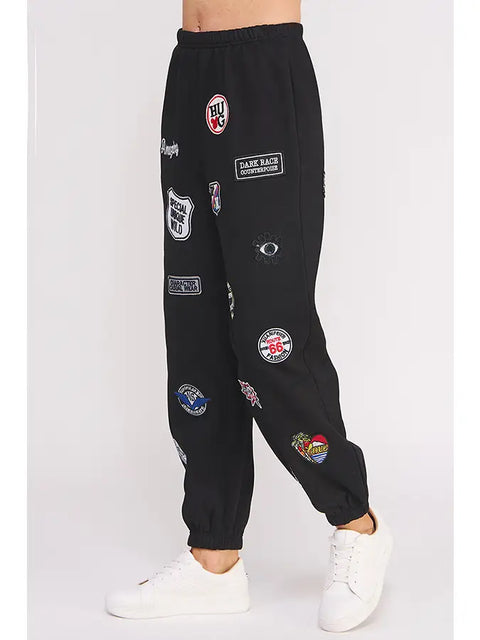 Hight Waist Multi Patches Jogger Pants Black-Pants-JADE BY JANE-S-Black-Urbanheer
