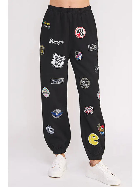 Hight Waist Multi Patches Jogger Pants Black-Pants-JADE BY JANE-S-Black-Urbanheer