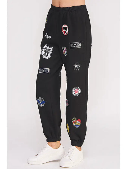 Hight Waist Multi Patches Jogger Pants Black-Pants-JADE BY JANE-S-Black-Urbanheer