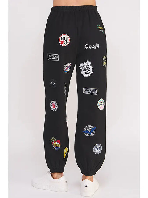 Hight Waist Multi Patches Jogger Pants Black-Pants-JADE BY JANE-S-Black-Urbanheer