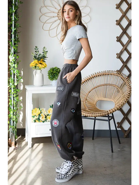 Hight Waist Multi Patches Jogger Pants CHARCOAL-Pants-JADE BY JANE-S-CHARCOAL-Urbanheer