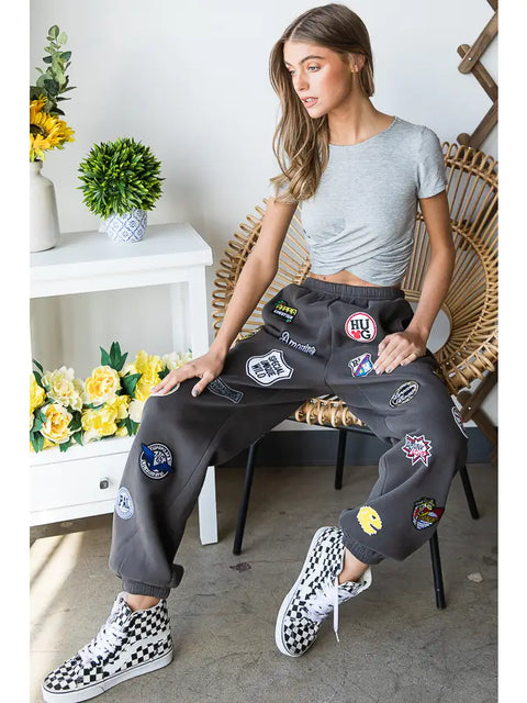 Hight Waist Multi Patches Jogger Pants CHARCOAL-Pants-JADE BY JANE-S-CHARCOAL-Urbanheer