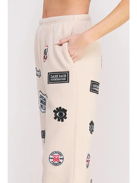Hight Waist Multi Patches Jogger Pants CREAM-Pants-JADE BY JANE-S-CREAM-Urbanheer