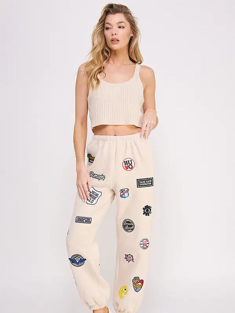 Hight Waist Multi Patches Jogger Pants CREAM-Pants-JADE BY JANE-S-CREAM-Urbanheer