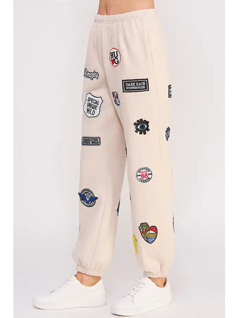 Hight Waist Multi Patches Jogger Pants CREAM-Pants-JADE BY JANE-S-CREAM-Urbanheer