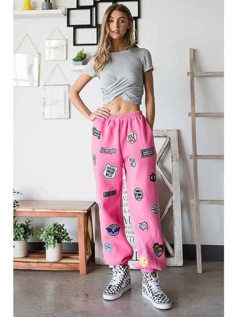Hight Waist Multi Patches Jogger Pants PINK-Pants-JADE BY JANE-S-PINK-Urbanheer