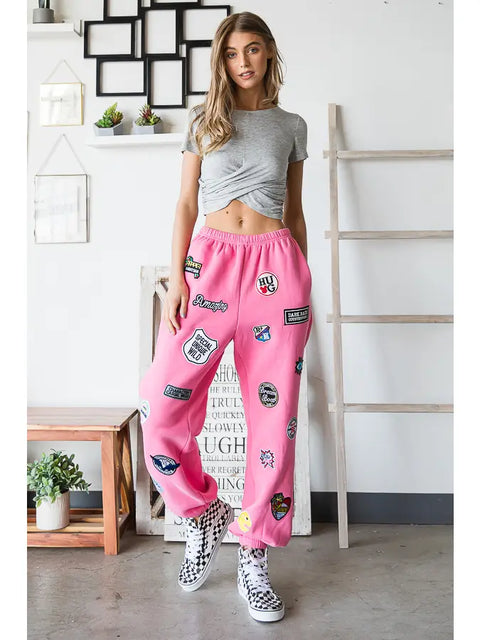 Hight Waist Multi Patches Jogger Pants PINK-Pants-JADE BY JANE-S-PINK-Urbanheer