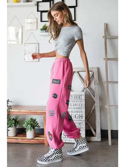 Hight Waist Multi Patches Jogger Pants PINK-Pants-JADE BY JANE-S-PINK-Urbanheer