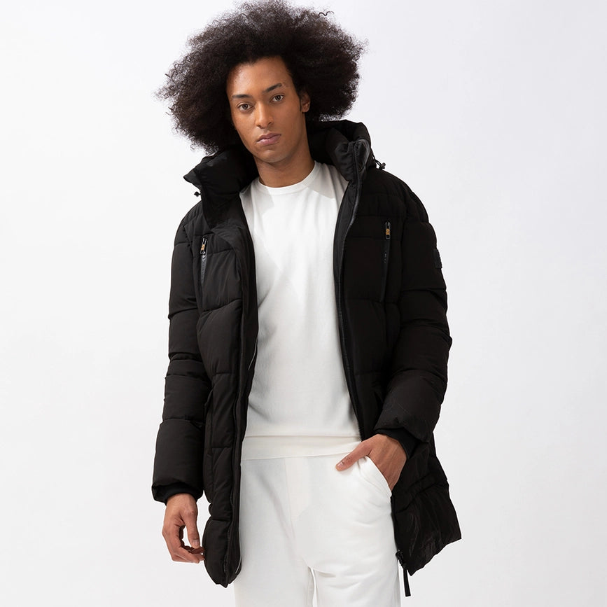 Hodded Long Puffer Jacket-Puffer Jacket-Point Zero-S-Black-Urbanheer