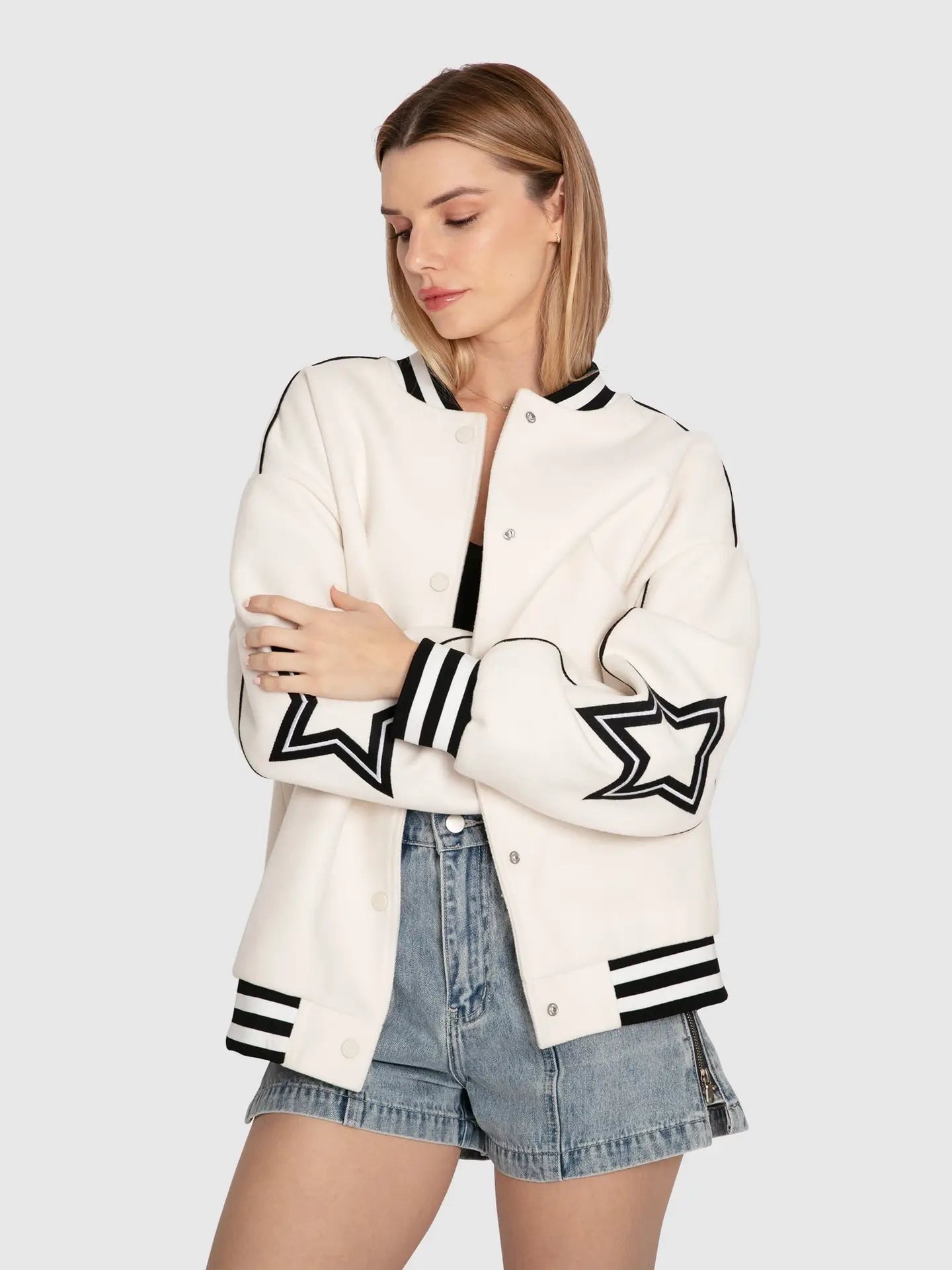 Hold Me Close Letterman Bomber - Stud Fastening